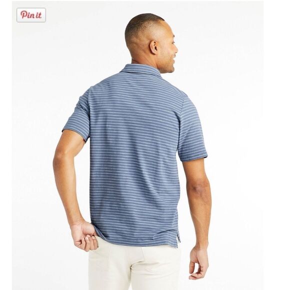 L.L.Bean Men Lakewashed Organic Cotton Polo Short-Sleeve Stripe Blue Size Medium - Picture 2 of 6